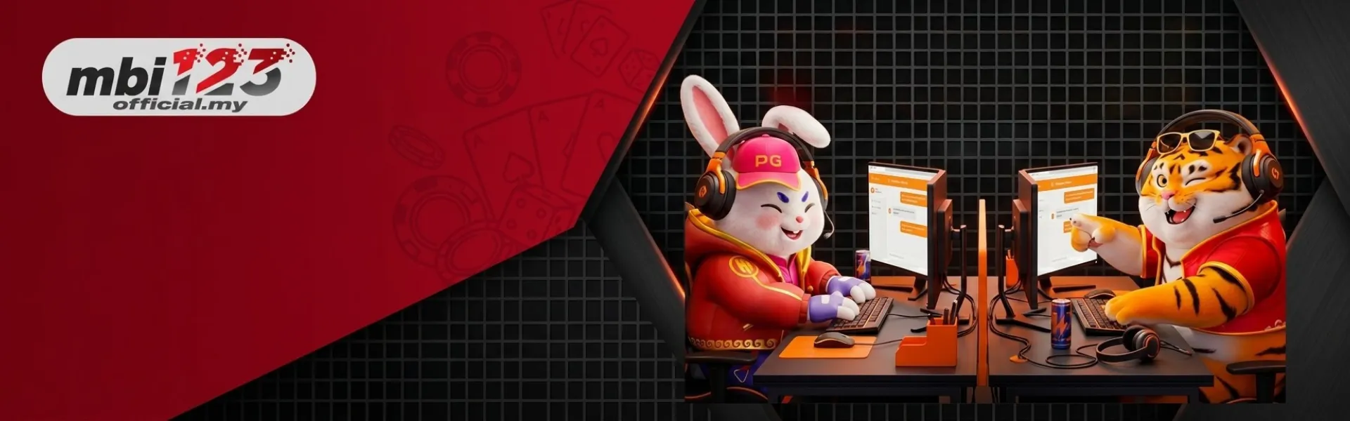 MBI123 banner with cartoon rabbit and tiger characters at computer desks