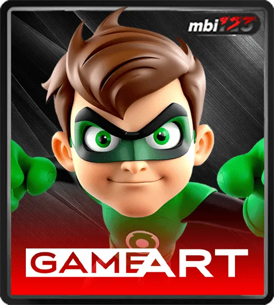 MBI123 GameArt icon with masked superhero boy character in a green suit.
