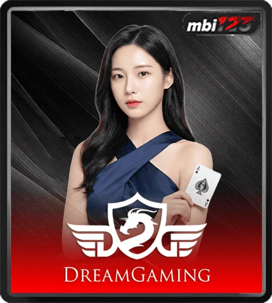 MBI123 Dream Gaming icon with female dealer holding an Ace of Spades card